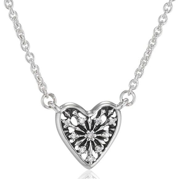 🤍✨Retired PANDORA S 925 ALE Sterling Silver CZ Heart of Winter Pendant Necklace - Picture 1 of 10